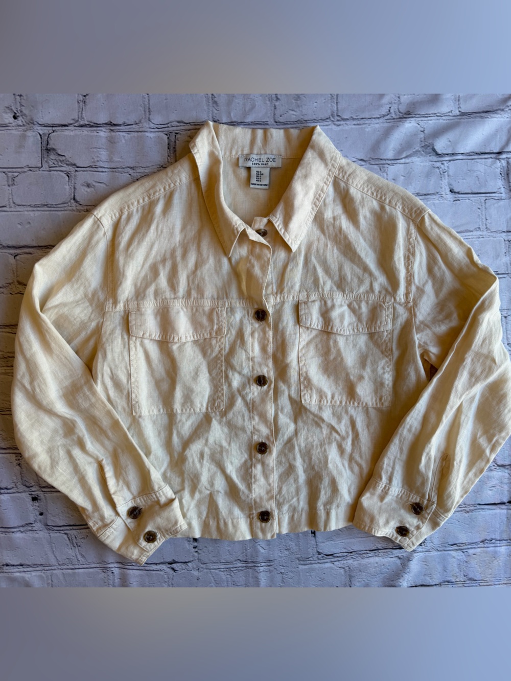 Rachel Zoe 100% Linen Cream Ivory Button-Down Top Shirt Size Small Neutral EUC